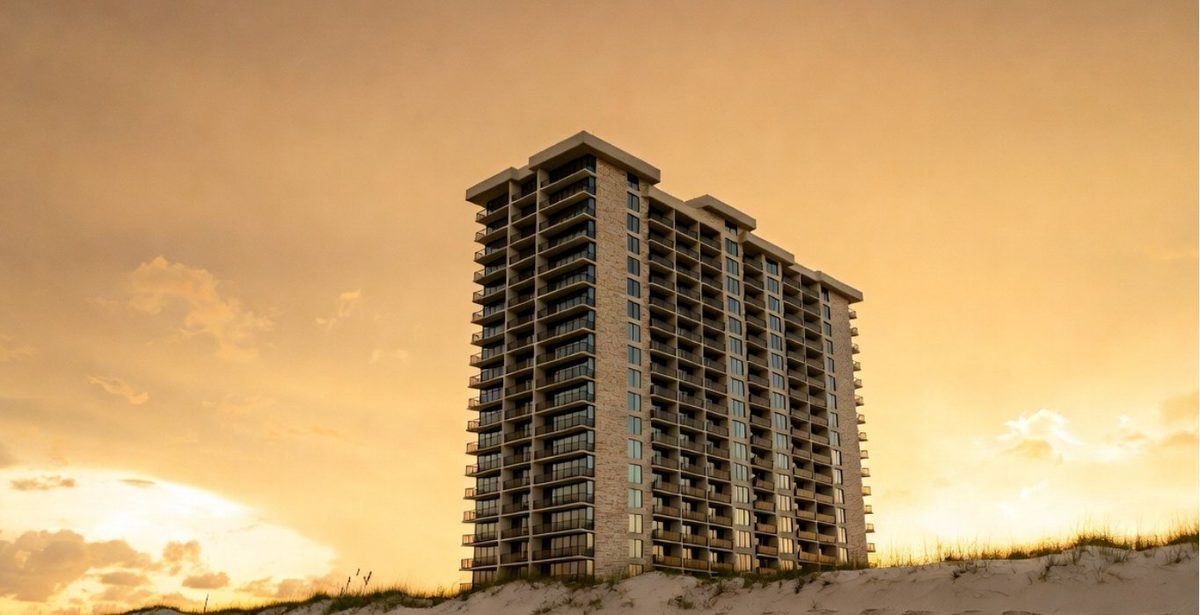 Beachfront condo tower on South Padre Island facing the Gulf